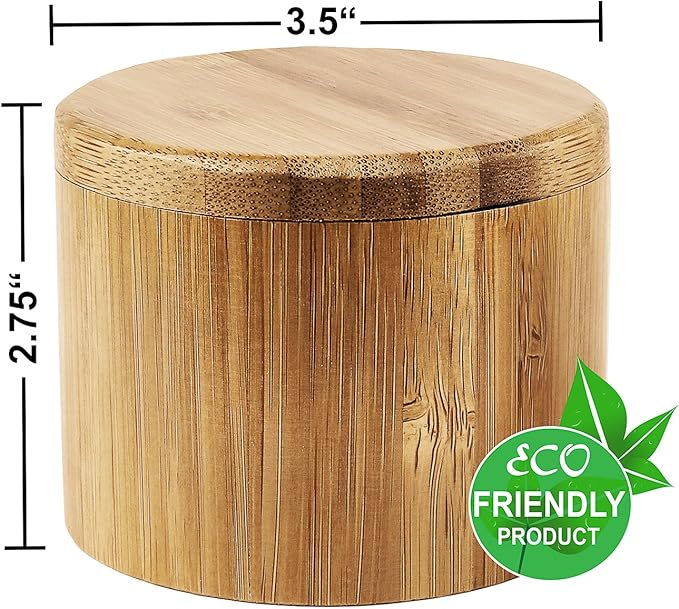 Estilo Premium Bamboo Salt and Pepper Bowls, Wooden Spice Containers with Magnetic Swivel Lids, Perfect for Salt, Spice, Sugar, Pepper Brown