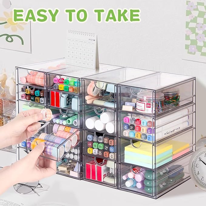 Acrylic Organizer with Drawers | 20 Drawers 4 Sets | Desk Organizer and Storage, Clear Makeup Organization, For Office/Art Supply/Craft Storage and Organization