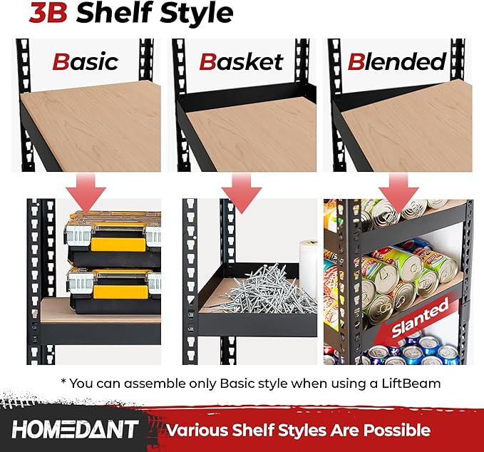 HOMEDANT 39.8" W 5 Tier Heavy Duty Garage Shelving Adjustable Metal Rack Storage Shelves Standing Shelf Unit Organizers Pantry Closet Black 1Pack