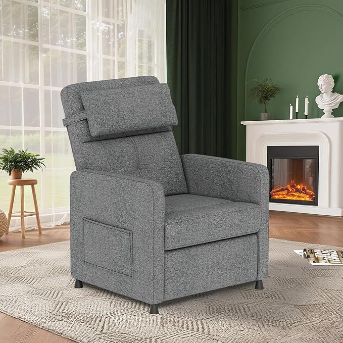 GarveeHome Recliner Chair Living Room Electric Recliner Adjustable Power Reclining Chair for Adults Home Theater Seating with Side Pockets & USB Port(Gray)