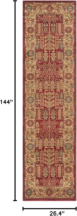 SAFAVIEH Mahal Collection Runner Rug - 2'2" x 12', Red & Natural, Traditional Oriental Design, Non-Shedding & Easy Care, Ideal for High Traffic Areas in Living Room, Bedroom (MAH697A)