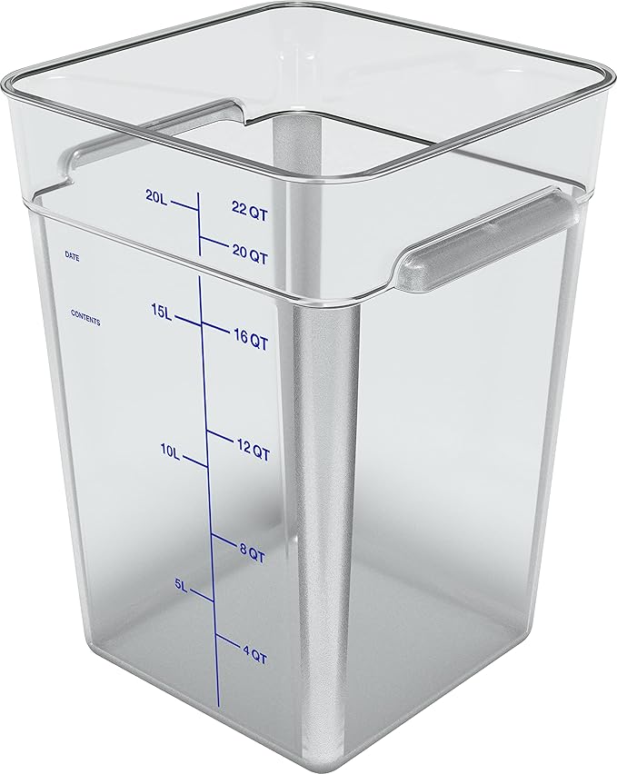 Carlisle FoodService Products Squares Square Food Storage Container with Stackable Design for Catering, Buffets, Restaurants, Polycarbonate (Pc), 22 Quarts, Clear