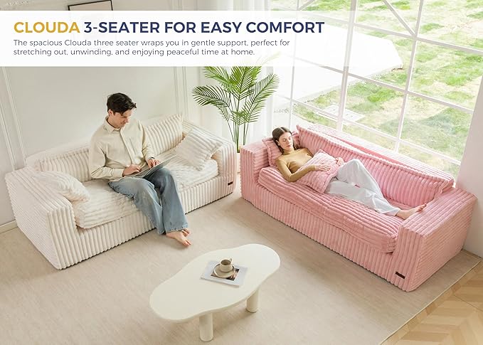 MAXYOYO 76" Bean Bag Sofa Couch, Loveseat Boneless Couch in a Box, Upholstered Small Mini Sofa with Deep Seating for Living Room Bedroom Office Apartment, No Assembly, Pink
