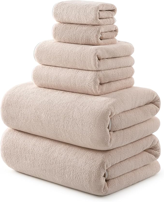 REDKISS Towel Set of 6 - Oversized Bath Sheets (70 x35 in), 670GSM Ultra Soft & Highly Absorbent, Quick Dry Beige Bath Towel Sets for Bathroom, Spa, Hotel, Gym