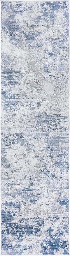 SAFAVIEH Amelia Collection Runner Rug - 2'2" x 16', Grey & Blue, Modern Abstract Design, Non-Shedding & Easy Care, Ideal for High Traffic Areas in Living Room, Bedroom (ALA705F)