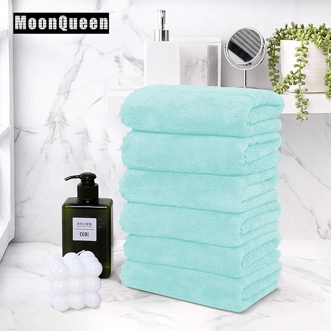 6 Pack Premium Hand Towels - Quick Drying - Microfiber Coral Velvet Highly Absorbent Towels - Multipurpose Use as Hotel, Bathroom, Shower, Spa, Hand Towel 16 x 28 inches (Frozen Blue)