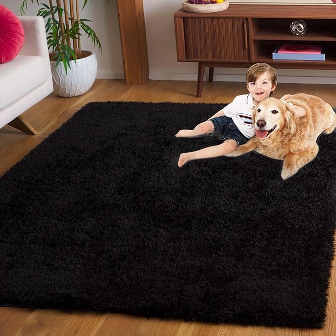 SAFAVIEH Lindsay Shag Collection Area Rug - 9' x 12', Black, Contemporary Design, Ideal for High Traffic Areas in Living Room, Bedroom & Dining Room (LNS560Z-9)