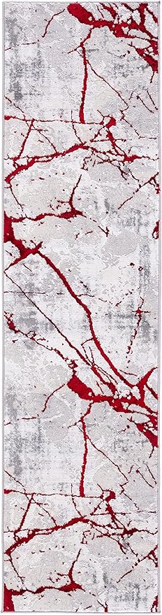 SAFAVIEH Amelia Collection Area Rug - 9' x 12', Grey & Red, Modern Abstract Design, Non-Shedding & Easy Care, Ideal for High Traffic Areas in Living Room, Bedroom (ALA293L)