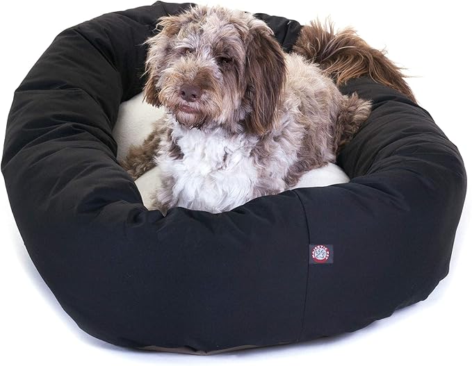 Majestic Pet 52 inch Black & Sherpa Bagel Dog Bed Products, 52.0"L x 35.0"W x 11.0"Th
