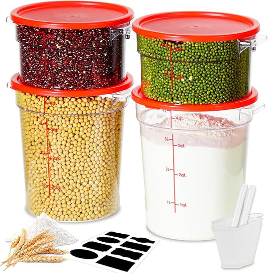 2QT NSF Food Storage Containers: 8 PCS [Food Grade][Hot&Cold Resistant] Commercial Clear Round Food Storage Containers with Scales Handles for Home Restaurant Kitchen Proof Dough(BPA FREE)