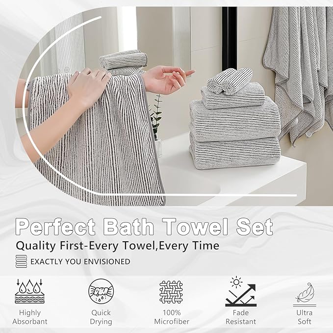 8-Piece Premium Towel Set for Bathroom|2 Oversized Large Bath Sheet,2 Hand Towels,4 Washcloths|Soft Cozy Highly Absorbent Fast Dry Microfiber Shower Towel Set for Hotel Bathroom Essentials,Brown White