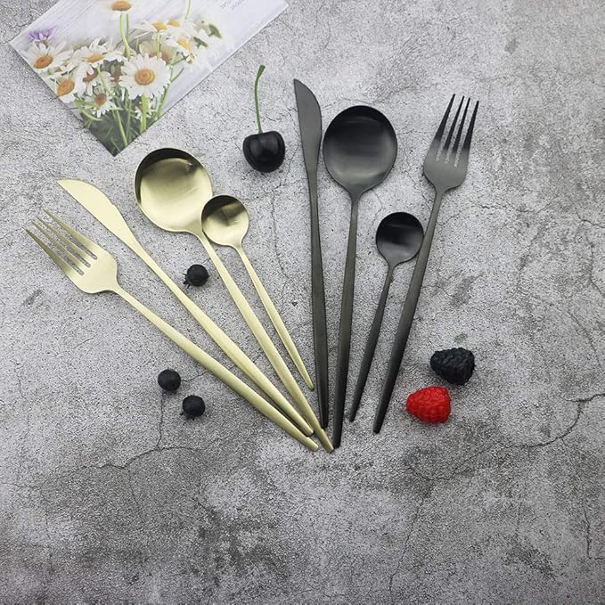 JASHII Matte Silverware Set, 24-Piece Stainless Steel Flatware Cutlery Set for 6, Ideal for Home Wedding Festival Party, Dishwasher Safe (Matte Champagne Gold)
