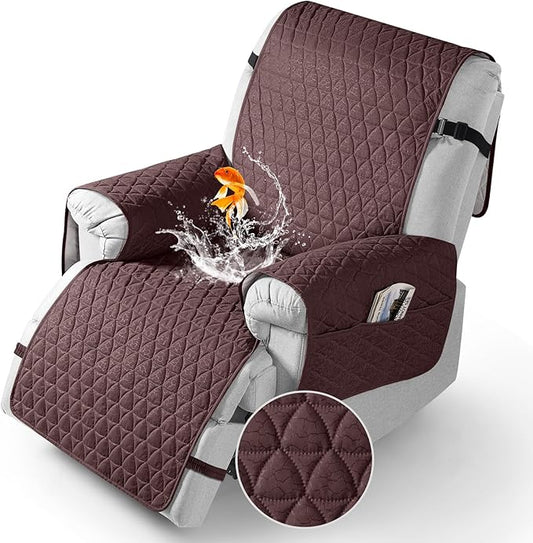 TAOCOCO 100% Waterproof Recliner Cover - Recliner Cover with Non-Slip Granule, Recliner Chair Covers with Elastic Band, Recliner Chair Covers for Reclining Chair(Coffee, Medium-25'')