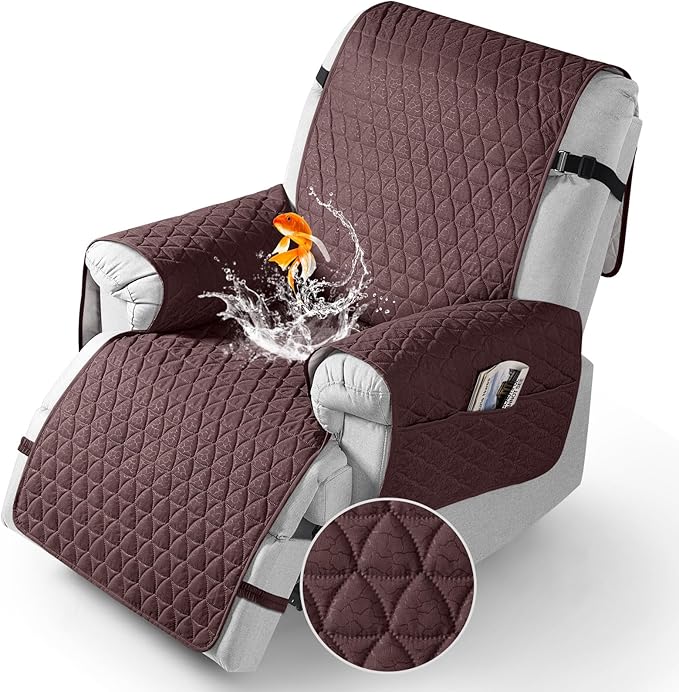 TAOCOCO 100% Waterproof Recliner Cover - Recliner Cover with Non-Slip Granule, Recliner Chair Covers with Elastic Band, Recliner Chair Covers for Reclining Chair(Coffee, Large-28'')