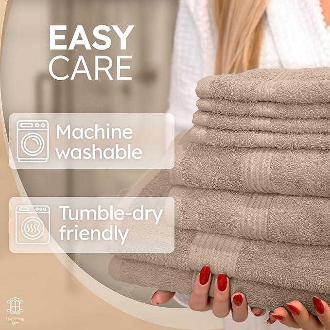 Luxe Set Bath Towels, Hand Towels, Washcloths, 100% Cotton, Soft and Absorbent, Sand/Beige, 65x54 in, 40x28 in, 30x30 cm