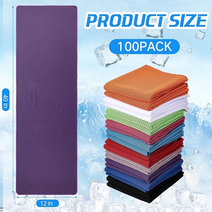 100 Pack Cooling Towel - Microfiber Cold Sports Sweat Rags Neck & Face Breathable Ice Chilly Towel for Gym Yoga Golf Workout Beach Accessories