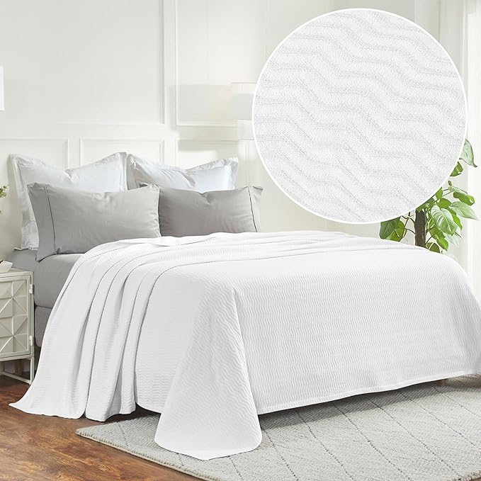 Superior JENA Cotton Blanket, for Picnic, Beach, Traveling or Camping, Bedroom Decor, Essentials, Cover for Bed, Couch, Lounging, Textured Jacquard, Modern Chevron Woven Blanket, Twin, White
