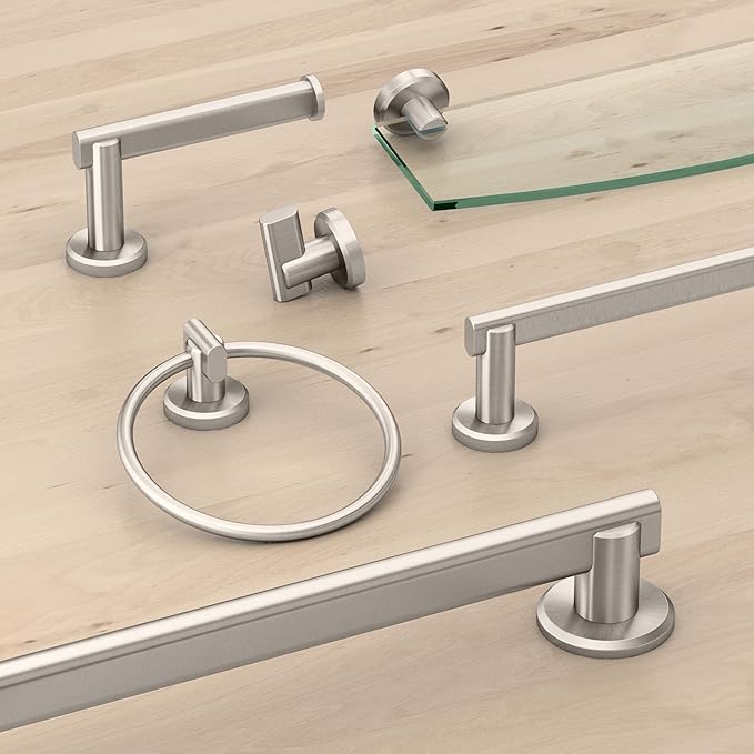Gatco 5466 Locke Glass Shelf, Satin Nickel//Wall Mounted 20.13" X 5.38" Tempered Glass/Floating Rectangle Glass Shelf for Bathroom