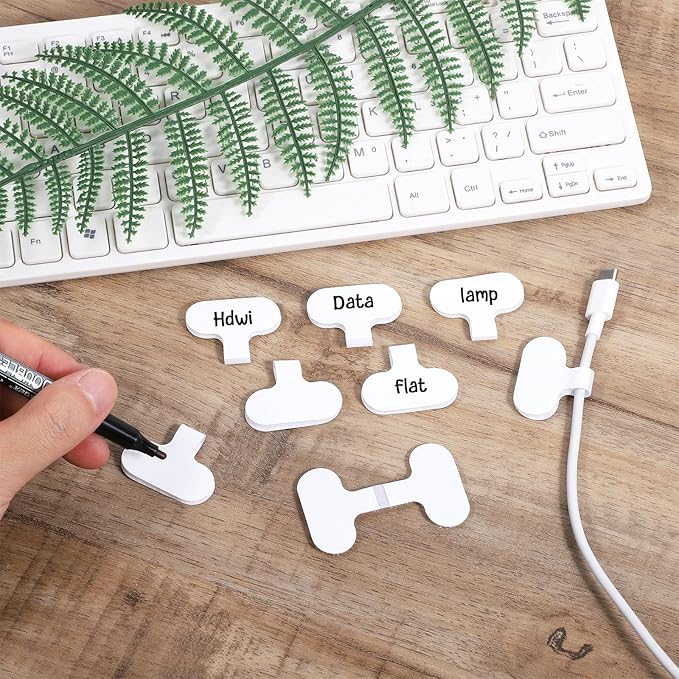 40Pcs Reusable Cable Labels Tags Writable Cable Cord for Electronics Self-Adhesive Wire Label Hook and Loop Cables Labels Paste Nylon Wire Waterproof White Cord Tags for Office Computers Management