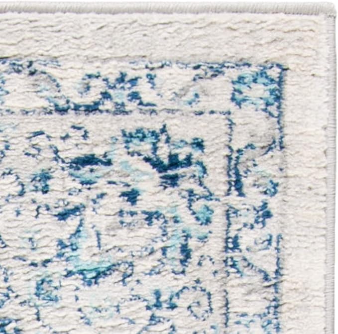 SAFAVIEH Brentwood Collection Area Rug - 6'7" Square, Light Grey & Blue, Oriental Floral Scroll Design, Non-Shedding & Easy Care, Ideal for High Traffic Areas in Living Room, Bedroom (BNT854G)