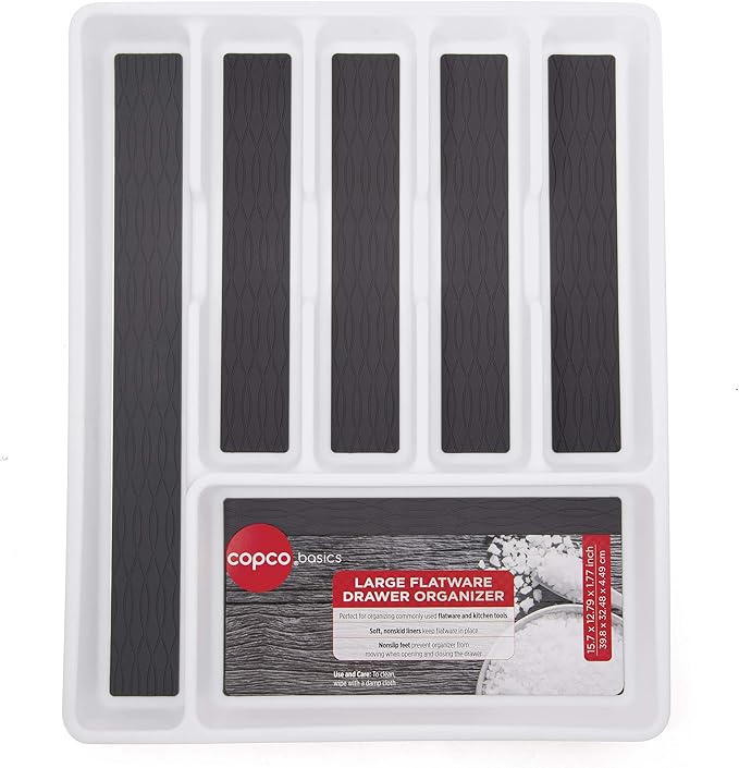 Copco Basics 6 Compartment Drawer Organizer, 15.7-Inch, White and Charcoal Gray