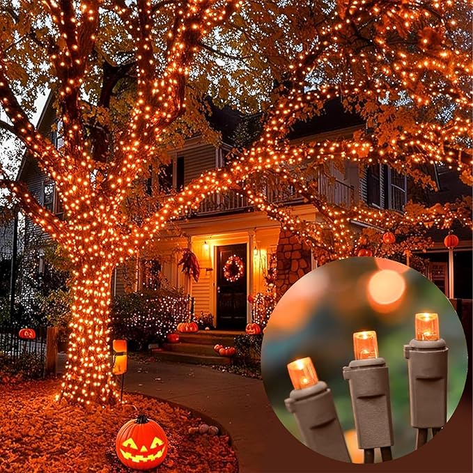 LAMPHOME Orange Thanksgiving Mini Lights, 21.6FT100 LED Autumn Fall String Lights,Connectable 120V Plug in for Outdoor Indoor Garden Party Halloween Christmas Xmas Tree Lights Yellow Decor
