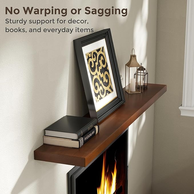 Floating Shelves for Wall, 55"Wx9.3"D USA-Sourced Douglas-Fir Solid Wood Rustic Wall Shelves with Heavy Duty Invisible Bracket, Nursery Book Storage Display Shelf for Bathroom, Set of 1, Walunt Finish