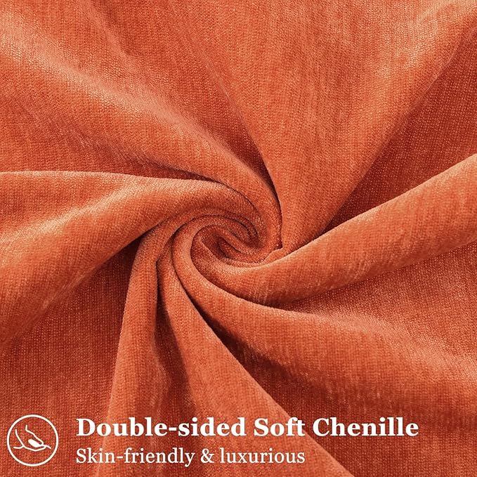 decorUhome Spring Couch Euro Sham Throw Pillow Covers 26x26 Set of 2, Decorative Soft Velvet Modern Cozy Chenille Pillow Cases with Elegant Design for Sofa Bed Living Room Home Decor, Rust