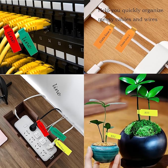 240-Piece Water-Resistant Cable Labels and Tags Kit with Marker - 10 Colors Hook & Loop Straps for Electronics, Home Office Wire Management, Cord Organizer, Color Coding Stickers