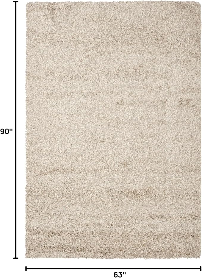 SAFAVIEH Santa Monica Shag Collection 5'3" x 7'6" Beige SGN725 Solid Non-Shedding Living Room Bedroom Dining Room Entryway Plush 2-inch Thick Area Rug