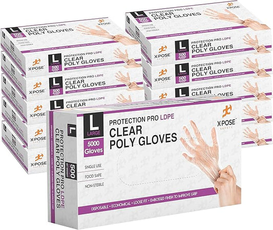 Xpose Safety Disposable Food Prep Poly Gloves - Transparent Embossed Latex Free Kitchen, Plastic Gloves for Food Handling