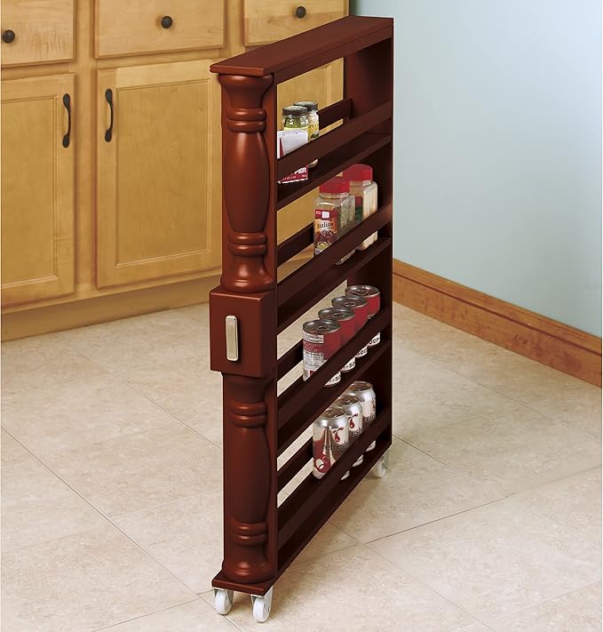 Slim Rolling Can and Spice Racks - Walnut