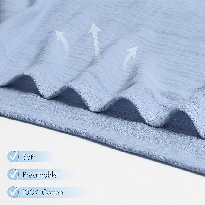 Meracorallo Muslin Swaddle Blanket, 100% Cotton Receiving Blanket Soft and Breathable Swaddle Wrap for Baby Boys and Girls, Placid Blue