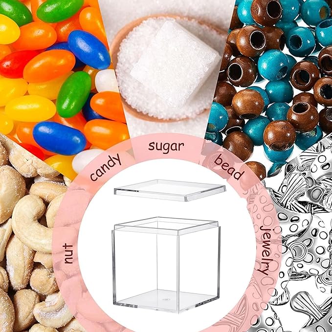Acrylic Box Clear Square Cube Display Case,75X75X75mm Storage Container Acrylic Boxes with Lids for Easter Candy Box for Jewelry Storage Boxes