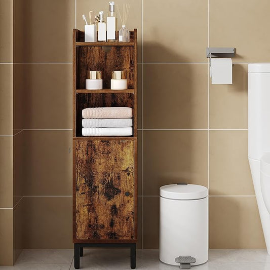 Bathroom Storage Cabinet, Small Corner Floor Cabinet with Door and Shelves, Narrow Toilet Paper Holder, Bathroom Organizer with Adjustable Shelf, for Small Spaces, Rustic Brown BC38201BV1