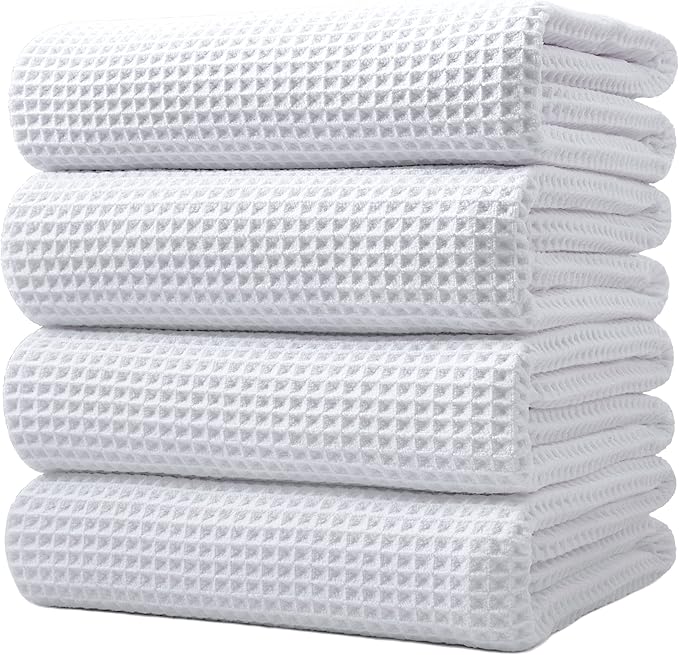 430 GSM Microfiber Oversize Quick Dry Lint Free Bath Towel, 60 x 30 in, 4 Pack (Waffle Weave)