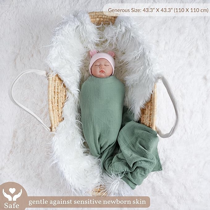 Meracorallo Muslin Swaddle Blanket, 100% Cotton Receiving Blanket Soft and Breathable Swaddle Wrap for Baby Boys and Girls (Roman Green)