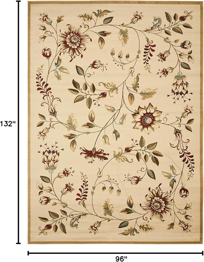 SAFAVIEH Lyndhurst Collection Area Rug - 8' x 11', Ivory & Multi, Traditional Floral Design, Non-Shedding & Easy Care, Ideal for High Traffic Areas in Living Room, Bedroom (LNH552-1291)