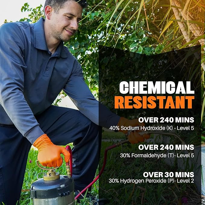 Herkules Grip Heavy Duty 8Mil Orange Nitrile Gloves,3D Raised Diamond Texture-Latex & Powder Free-Industrial, Mechanic (2, Large)