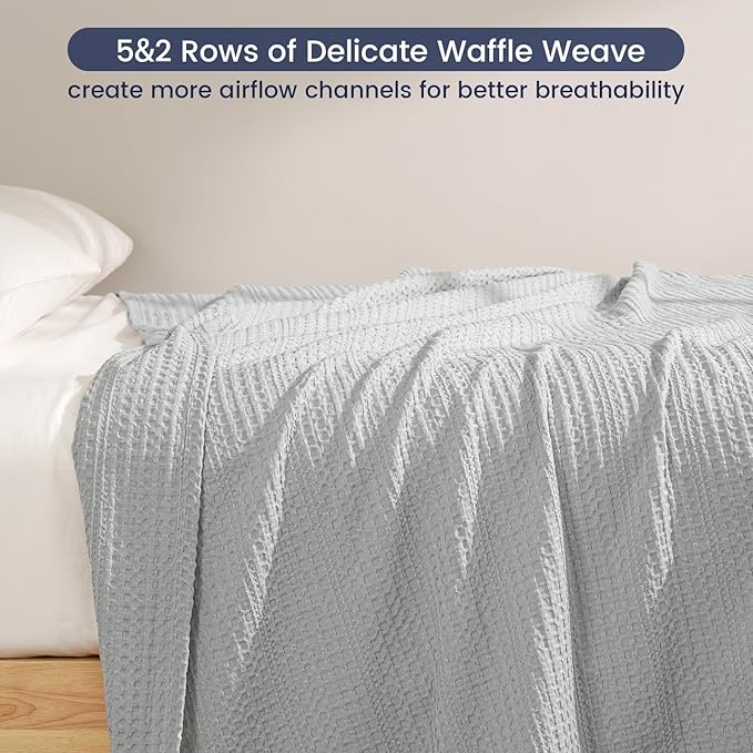PHF Lightweight Waffle Weave Throw Blanket 50"x 60", Soft Woven Summer Blanket for Hot Sleepers - Aesthetic Home Decor for Couch Bed Sofa, Pet Friendly, Light Grey