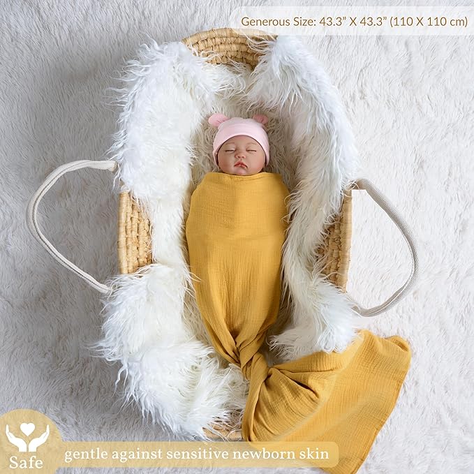 Meracorallo Muslin Swaddle Blanket, 100% Cotton Receiving Blanket Soft and Breathable Swaddle Wrap for Baby Boys and Girls, Yellow