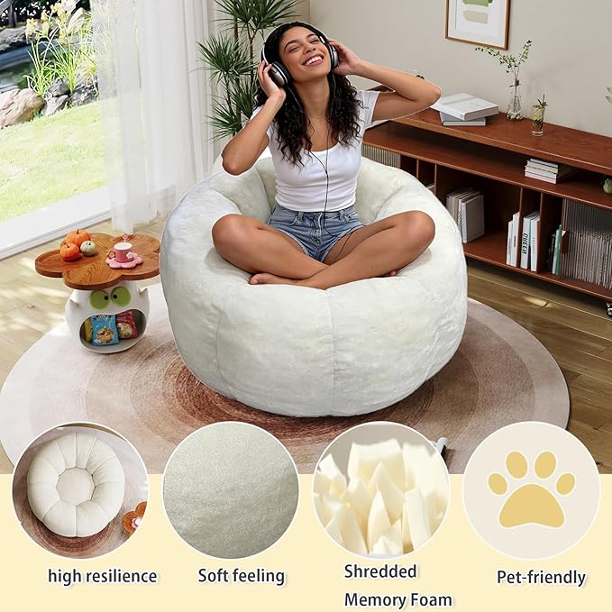 Bean Bag Chairs Large Bean Bag Couch for Adults Stuffed Sofa Chair Comfy Giant Bean Bag Chair with Spacious Design for Reading, Playing or Relaxing, Beige