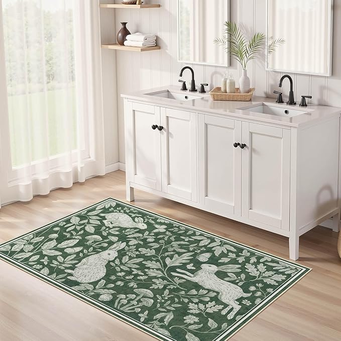 Vintage Living Room Area Rug 3x5 - Large Soft Washable Oriental Traditional Distressed Farmhouse Rugs for Bedroom - Indoor Floor Accent Carpet for Home Office House Decor -Easter Green