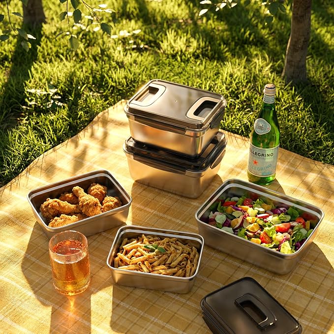food prep stainless steel containers, turkey container, freezer safe, oven safe, suitable for open flame and induction stove, ideal for pickling kimchi（9500ML/335OZ）