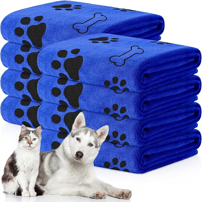 8 Pcs Dog Towels for Drying Dogs Cats Pet Towels Bulk Puppy Microfiber Quick Drying Paw Bath Bathing Supplies Absorbent for Medium Pets(Dark Blue,40 x 24 Inch)