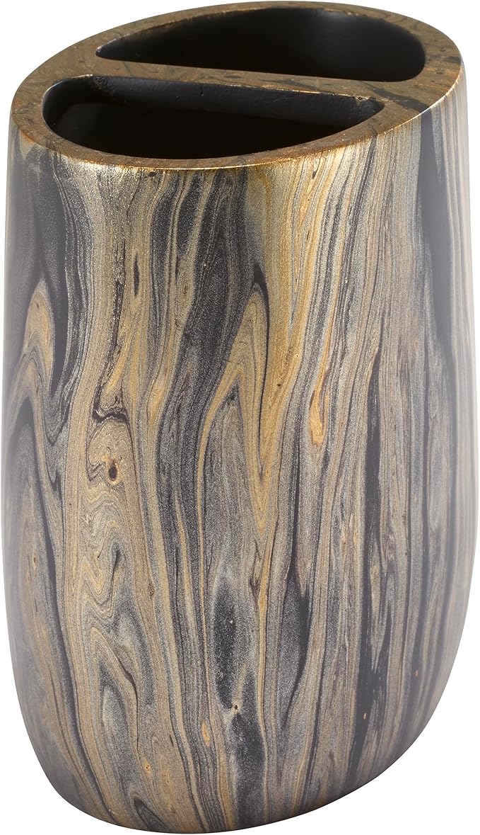 Nicole Miller - Toothbrush Holder, Resin Countertop Accessories, Multipurpose Home Decor, Dorm Room Essentials (Harper Collection, Black/Gold)