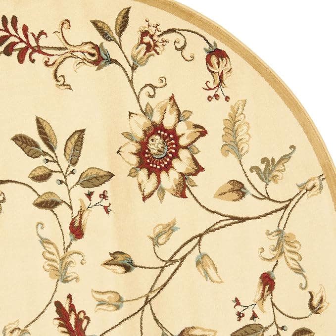 SAFAVIEH Lyndhurst Collection Area Rug - 5'3" Round, Ivory & Multi, Traditional Floral Design, Non-Shedding & Easy Care, Ideal for High Traffic Areas in Living Room, Bedroom (LNH552-1291)