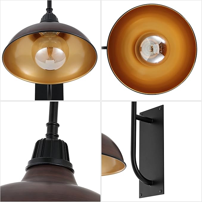 JONATHAN Y JYL7614G Stanley 12.25" 1-Light Farmhouse Industrial Indoor/Outdoor Iron LED Gooseneck Arm Outdoor Sconce Metal Bowl Shade Vintage Cottage Rustic Porch Patio Yard Barn, Wood Finish/Copper