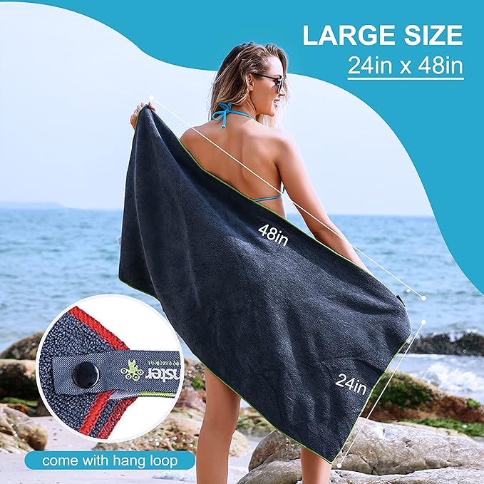 4 Pack Microfiber Camping Towel Quick Dry, Super Absorbent Travel Towel with Waterproof Bag, Lightweight Boat Towel for RV, Sport, Gym, Beach, Pool, Swim,Family Trip