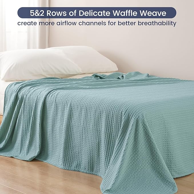 PHF Lightweight Waffle Weave Blanket King Size 104"x 90", Soft Woven Summer Blanket for Hot Sleepers - Aesthetic Home Decor for Couch Bed Sofa, Pet Friendly, Dusty Blue